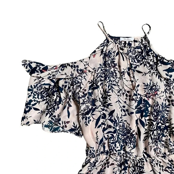 Parker Lianna Silk Floral Cold Shoulder Ruffle Dress XS Pink Wedding Guest - Picture 4 of 14